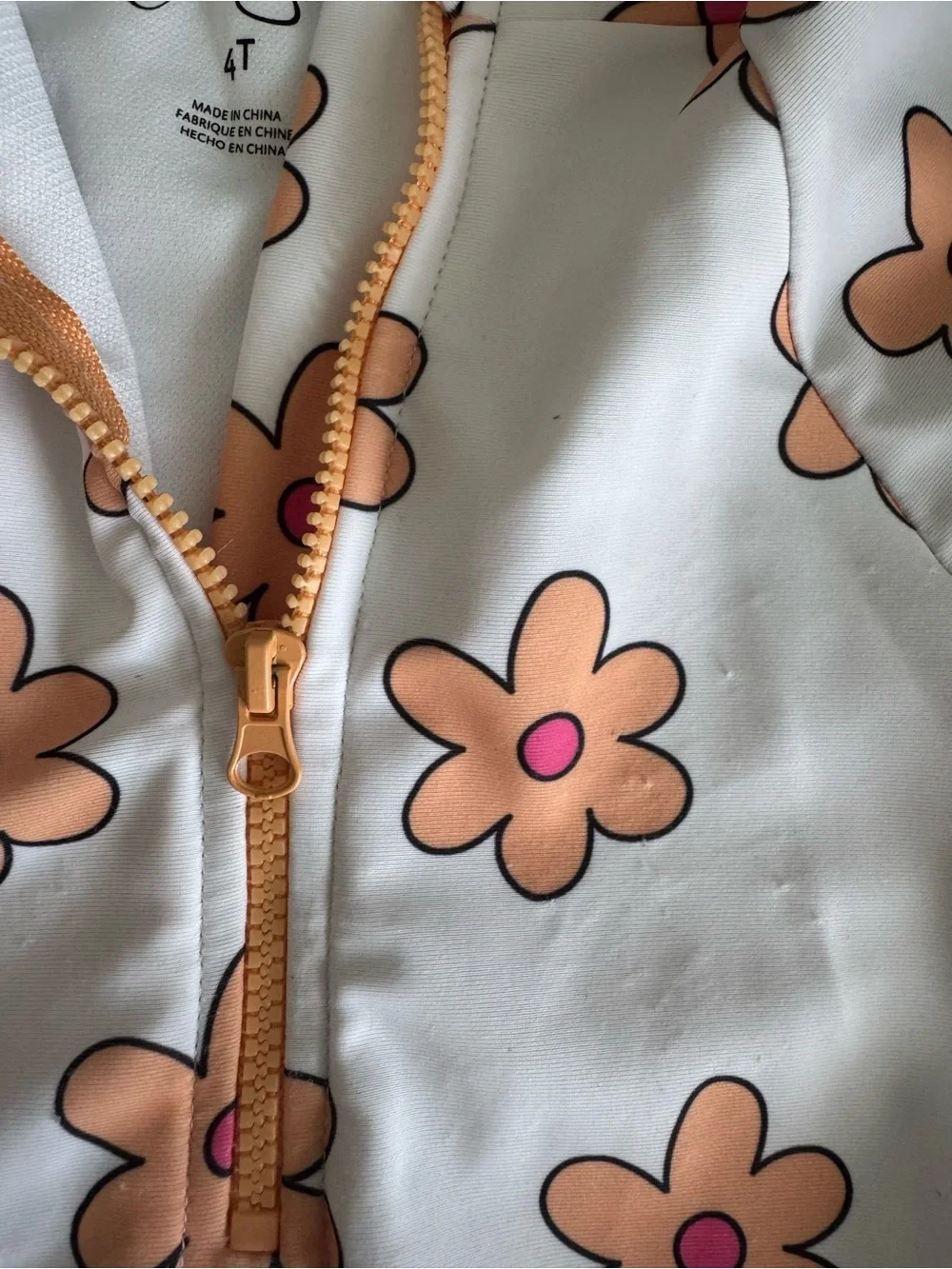 Jessica Simpson White Long-Sleeve Kids One-Piece with Peach Floral Print